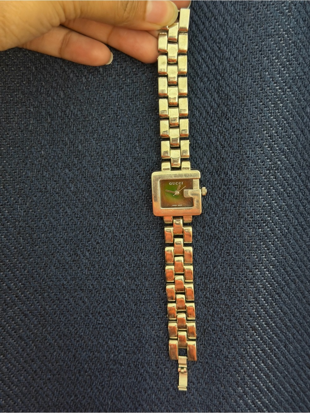 Gucci Silver Bracelet Watch with Green Dial